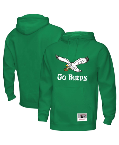 MITCHELL & NESS MEN'S MITCHELL & NESS KELLY GREEN DISTRESSED PHILADELPHIA EAGLES GO BIRDS PULLOVER HOODIE
