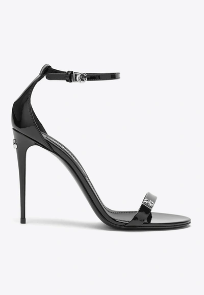 Dolce & Gabbana 110 Logo-plaque Patent Leather Sandals In Black