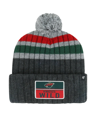 47 Brand Men's ' Gray Minnesota Wild Stack Patch Cuffed Knit Hat With Pom