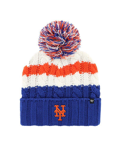 47 Brand Women's ' White, Royal New York Mets Ashfield Cuffed Knit Hat With Pom In White,royal