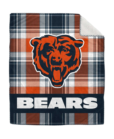Pegasus Home Fashions Chicago Bears 50" X 60" Plaid Flannel Sherpa Plush Blanket In Multi