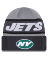 NEW ERA MEN'S NEW ERA GRAY NEW YORK JETS 2023 SIDELINE TECH CUFFED KNIT HAT