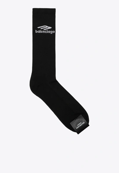 Balenciaga Sporty B Cotton Blend Socks In Black