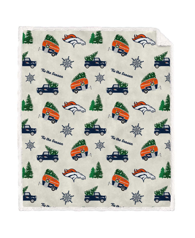Pegasus Home Fashions Denver Broncos Holiday Truck Repeat 50" X 60" Sherpa Flannel Fleece Blanket In Natural