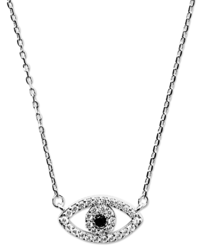 ADORNIA RHODIUM-PLATED PAVE EVIL EYE PENDANT NECKLACE, 16" + 2" EXTENDER