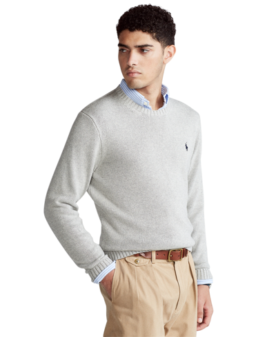 Polo Ralph Lauren Mesh-knit Cotton Crewneck Sweater In Grey Heather