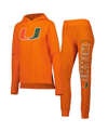 CONCEPTS SPORT WOMEN'S CONCEPTS SPORT ORANGE DISTRESSED MIAMI HURRICANES LONG SLEEVE HOODIE T-SHIRT AND PANTS SLEEP