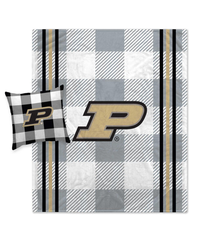 Pegasus Home Fashions Purdue Boilermakers Gray Plaid Stripes Blanket And Pillow Combo Set