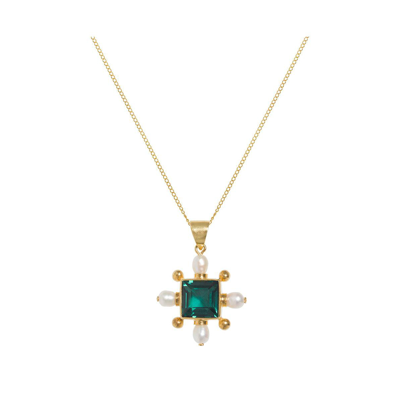 Freya Rose Green Quartz Cross Necklace In Gold