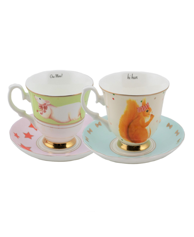 Yvonne Ellen Mouse And Squirrel Cup And Saucer, Set Of 2 In Multi