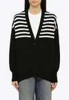 Givenchy Oversize Stripe 4g Patch V-neck Cardigan In Black
