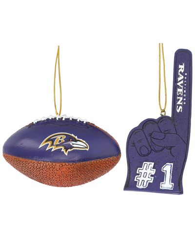 Memory Company The  Baltimore Ravens Football And Foam Finger Ornament Two-pack In Purple