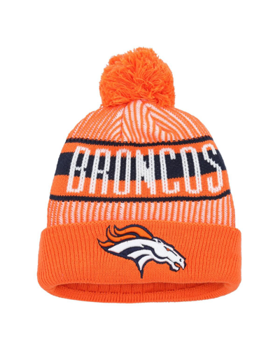 New Era Kids' Youth Boys And Girls  Orange Denver Broncos Striped Cuffed Knit Hat With Pom