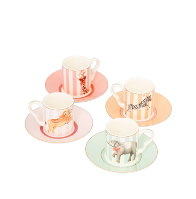 Yvonne Ellen Animal Espresso Cup And Saucer, Set Of 4 In Multi