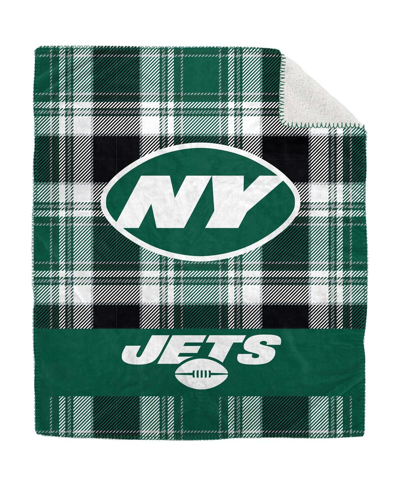 Pegasus Home Fashions New York Jets 50" X 60" Plaid Flannel Sherpa Plush Blanket In Multi
