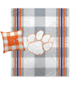 PEGASUS HOME FASHIONS CLEMSON TIGERS GRAY PLAID STRIPES BLANKET AND PILLOW COMBO SET