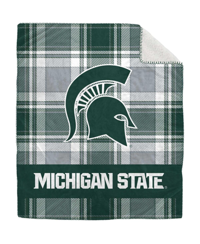 Pegasus Home Fashions Michigan State Spartans 50" X 60" Plaid Flannel Sherpa Plush Blanket In Multi