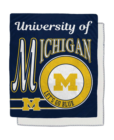 Pegasus Home Fashions Michigan Wolverines 50" X 60" Retro Emblem Flannel Fleece Sherpa Blanket In Multi