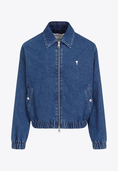 Thom Browne Ami De Caur Zipped Denim Jacket In Light Blue