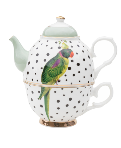 Yvonne Ellen Parrot Polka Dots Tea For One Set In Multi