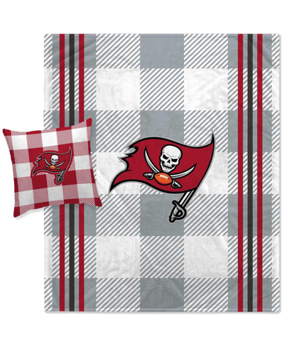 Pegasus Home Fashions Tampa Bay Buccaneers Gray Plaid Stripes Blanket And Pillow Combo Set