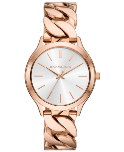 Michael Kors Women's Slim Runway Three-hand Rose Gold-tone Stainless Steel Watch 38mm In Silver/rose Gold