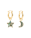 Freya Rose Mini Hoops With Paua Star And Moon In Gold