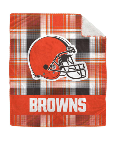 Pegasus Home Fashions Cleveland Browns 50" X 60" Plaid Flannel Sherpa Plush Blanket In Multi