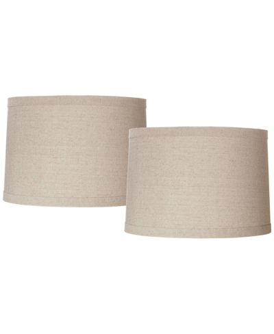Springcrest Set Of 2 Natural Linen Medium Drum Lamp Shades 15" Top X 16" Bottom X 11" High (spider) Replacement In Brown