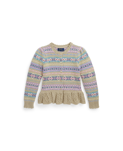 Polo Ralph Lauren Kids' Toddler And Little Girls Fair Isle Cotton-cashmere Cardigan Sweater In Light Tan Heather Multi