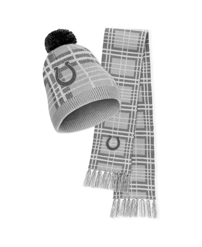 Wear By Erin Andrews Women's  Indianapolis Colts Plaid Knit Hat With Pom And Scarf Set In Gray