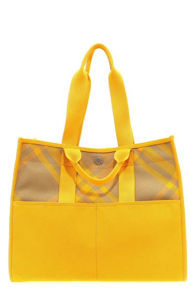 Burberry Women Check Shopping Bag In Yellow