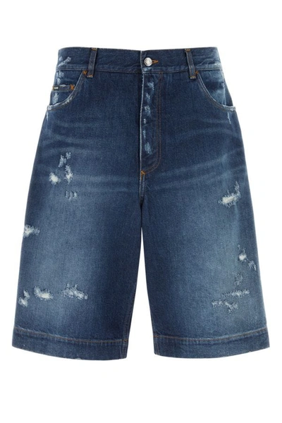 Dolce & Gabbana Ripped Denim Shorts In Blue