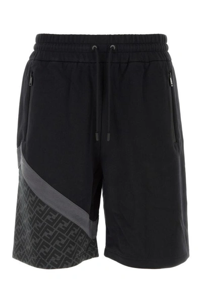 Fendi Elastic Drawstring Waist Bermuda Shorts In Black