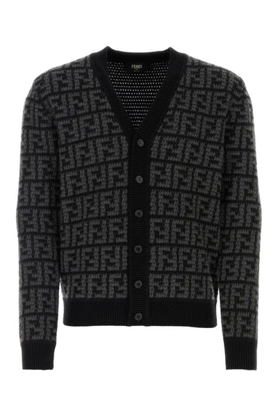 Fendi Man Embroidered Cashmere Cardigan In Multicolor