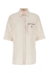 Fendi Poplin Shirt With Folded Sleeves And Lateral Slits In Pink