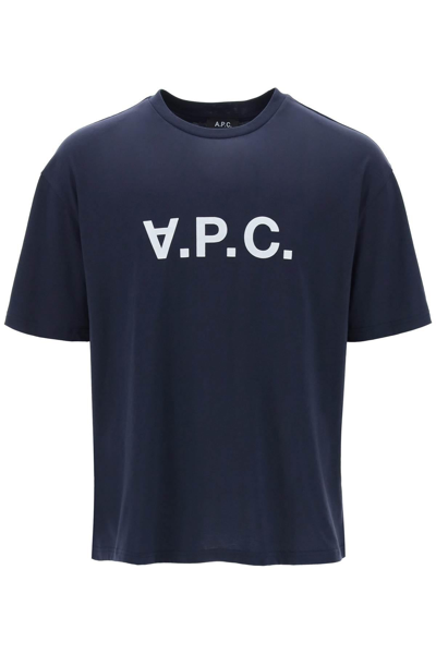 A.p.c. River T Shirt With Flocked Logo In Blue