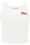 Alessandra Rich Cotton Tank Top With Stretchy Ribbed Texture In White