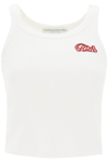 Alessandra Rich Ribbed Jersey Sleeveless Top W/ Patch In White