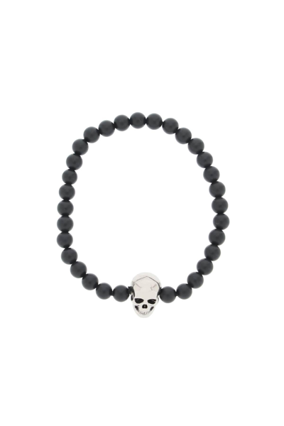 Alexander Mcqueen Skull Bracelet With Pearls In Black