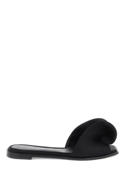 Alexander Mcqueen Slides With Silk Detail In Black