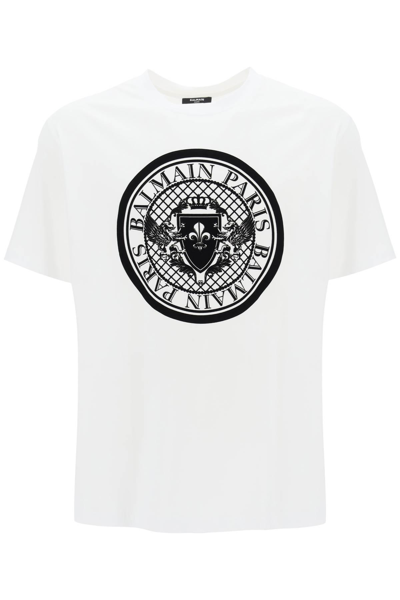 BALMAIN BALMAIN T SHIRT WITH FLOCKED COIN PRINT