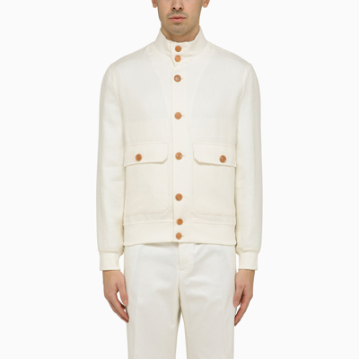 Brunello Cucinelli Lightweight Jacket In White Wool And Linen