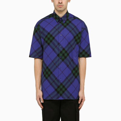 Burberry Blue Short-sleeved Check Shirt Men