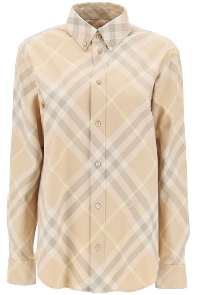 Burberry Button Down Shirt With Check Pattern In Beige