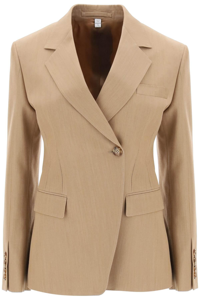 Burberry Single Buttoned Regular Blazer In Camel Melange