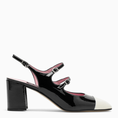 Carel Paris Papaia Ivory/black Patent Leather Slingback In Vernis Noir/ivoire