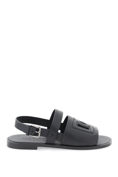 Dolce & Gabbana Dolce And Gabbana Leather Sandals With Quilted Dg Logo In Black