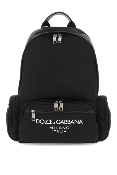 Dolce & Gabbana Nylon Backpack With Logo Men In Black