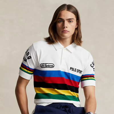 Ralph Lauren Custom Slim Polo Sport Mesh Polo Shirt In White Multi